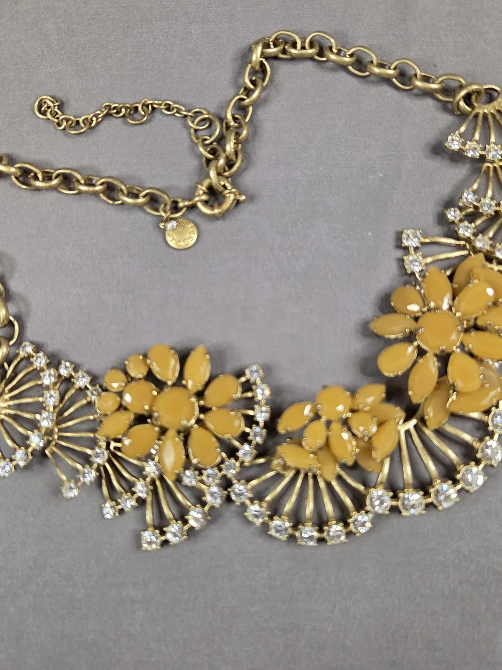 Vintage J.Crew Crystal Blizard Statement Necklace, Yellow Floral Rhinestone Bib